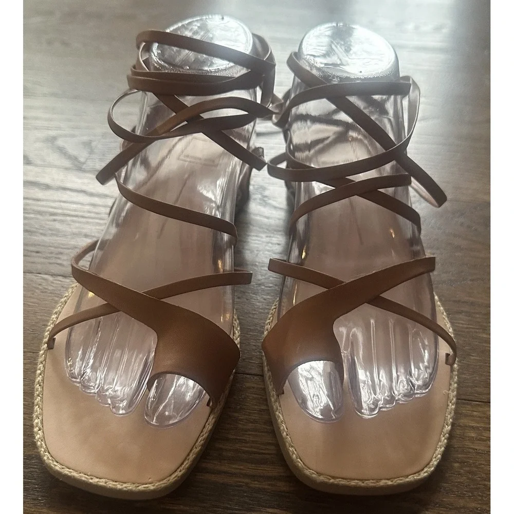 Dolce Vita Patli Strappy Lace Up Wedge Sandals Natural Stella Beige Womens 8.5